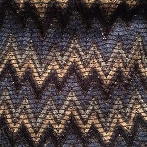 Worn Once Missoni Scarf Blues Tan Pop of Gold Chevrons